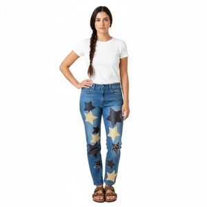 Upcycled Levi’s Star Patch Jeans Reworked Denim Cropped 34x27 Boho Festival